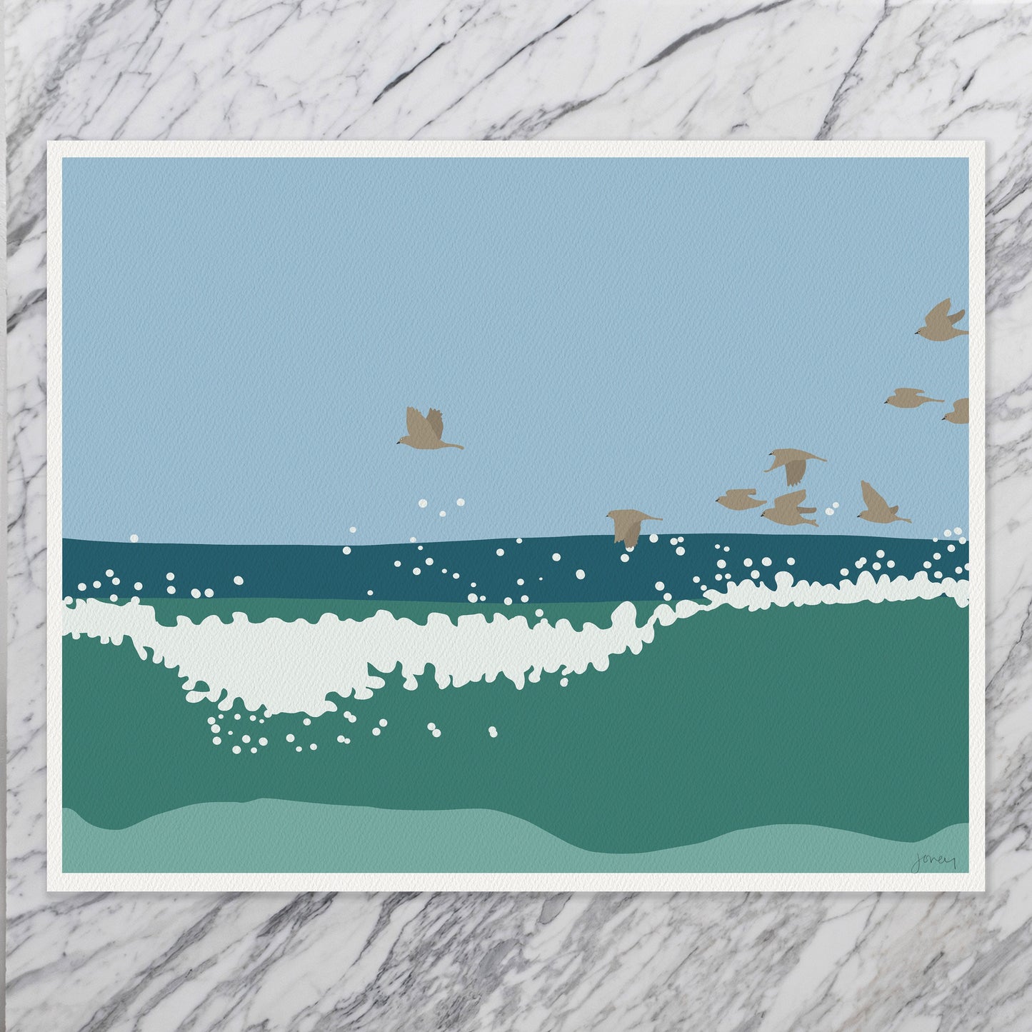 Birds over Ocean Waves Art Print - Unframed or Framed - 140816