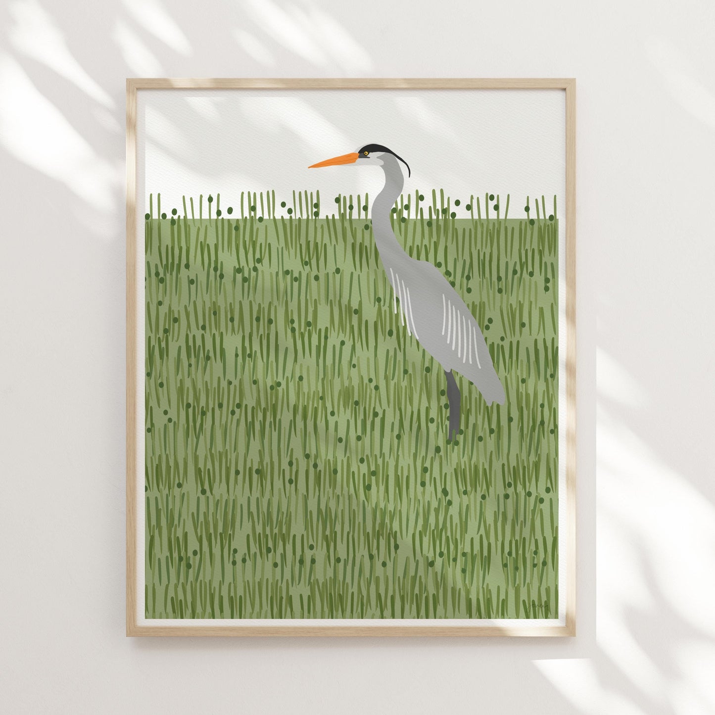 Great Blue Heron in Green Grass Art Print - Unframed or Framed - 250406