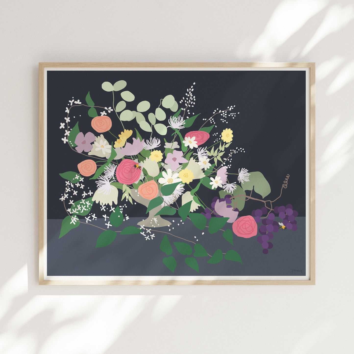 Roses and Eucalyptus Abstract Art Print - Unframed or Framed - 191125