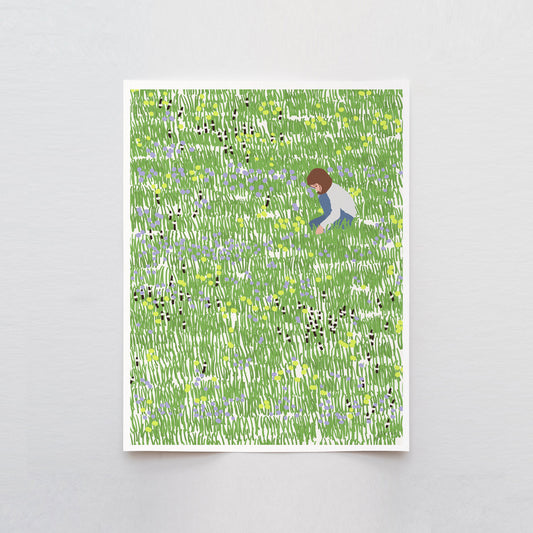 Girl Gathering Flowers Art Print - Unframed or Framed - 140410