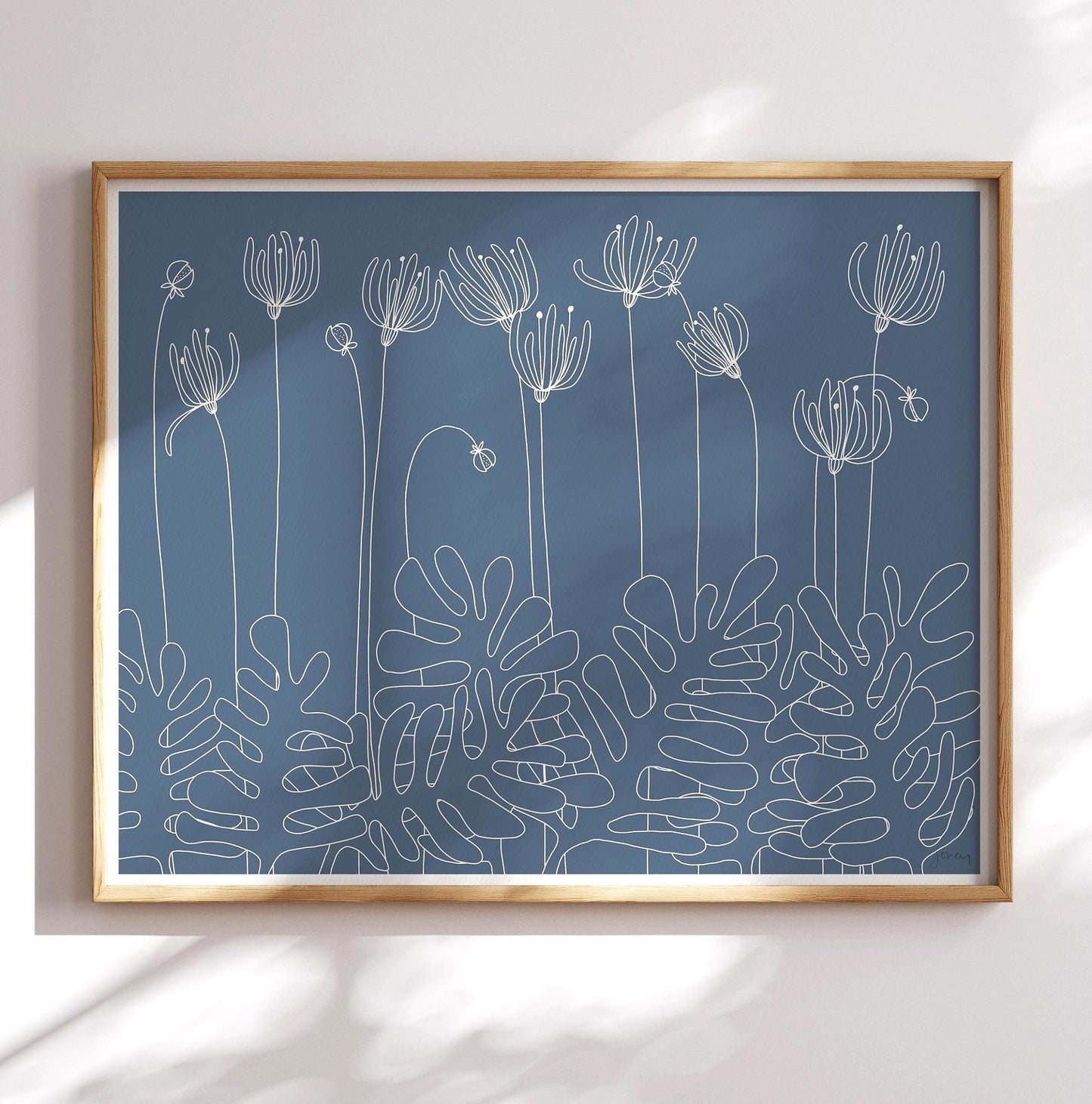 White Lined Floral Abstract Art Print - Unframed or Framed - 151102