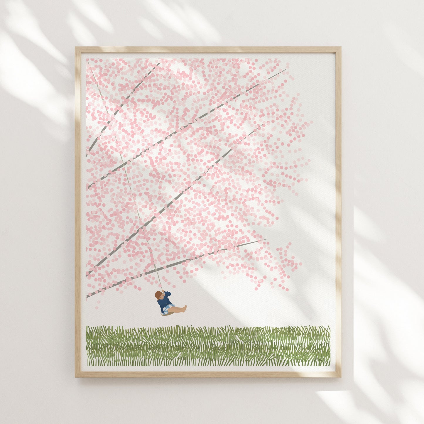 Cherry Blossom Tree with Girl Swinging Art Print - Unframed or Framed - 230416
