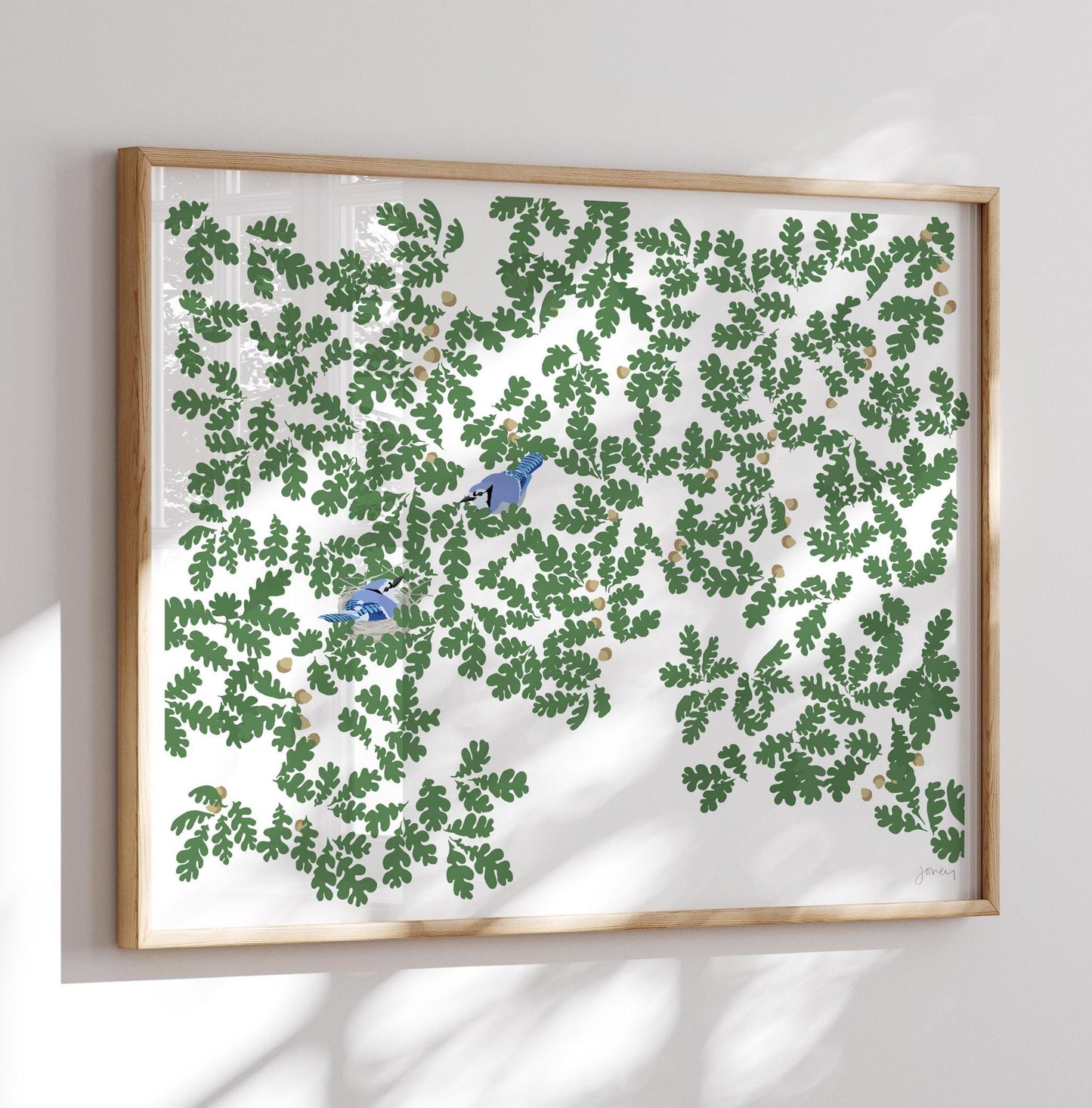 Blue Jays in Oak Leaves Art Print - Unframed or Framed - 240811