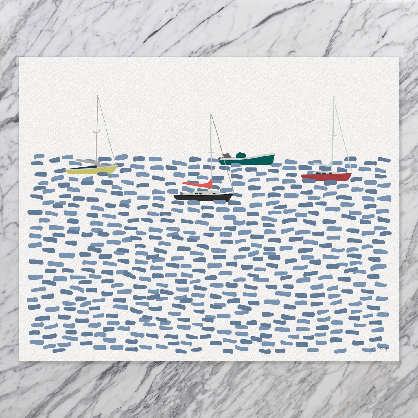 Moored Sailboats Landscape Art Print - Signed - 250803
