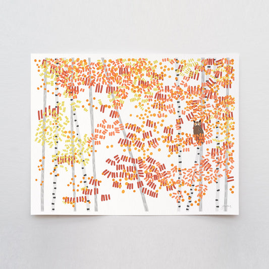 Owl in Fall Foliage Art Print - Signed by Jorey Hurley - 251130