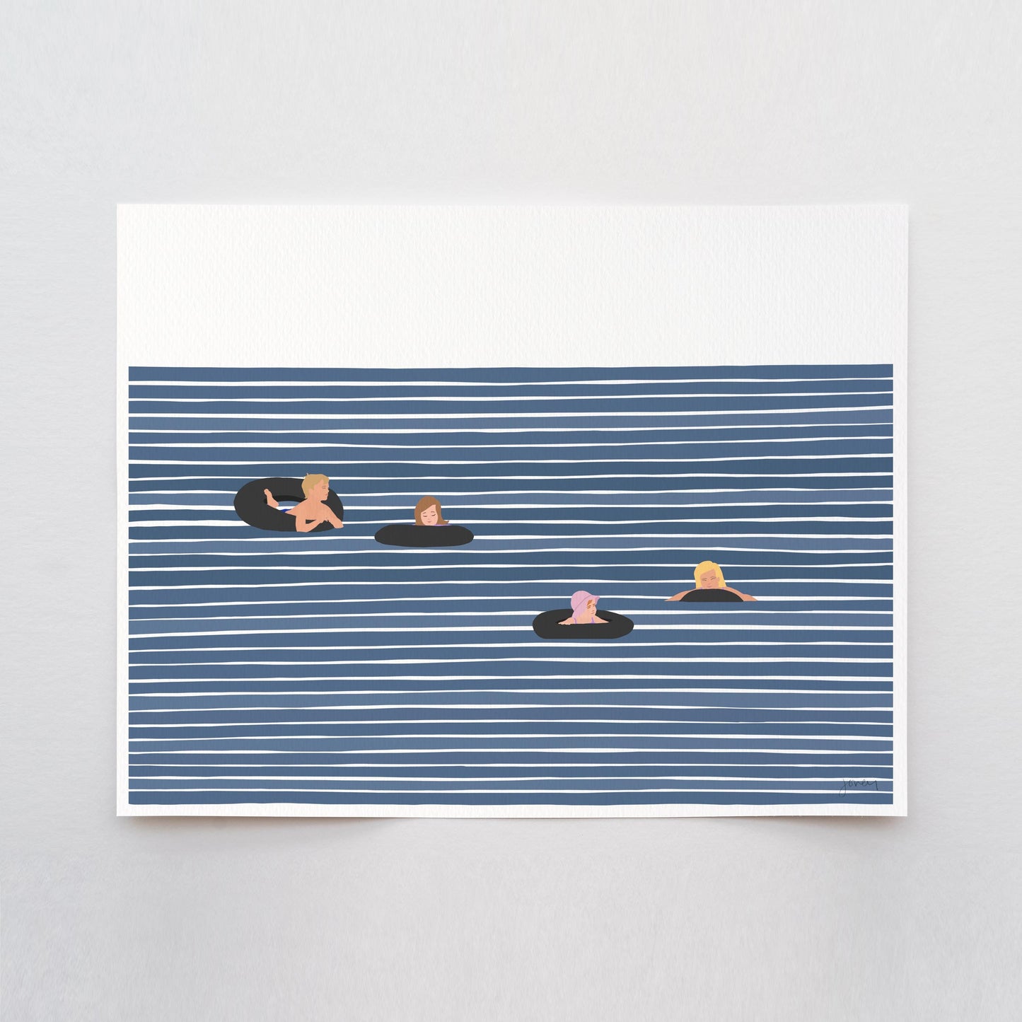 Family of Four in Inner Tubes Art Print - Unframed or Framed - 220917