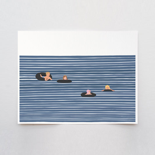 Family of Four in Inner Tubes Art Print - Unframed or Framed - 220917