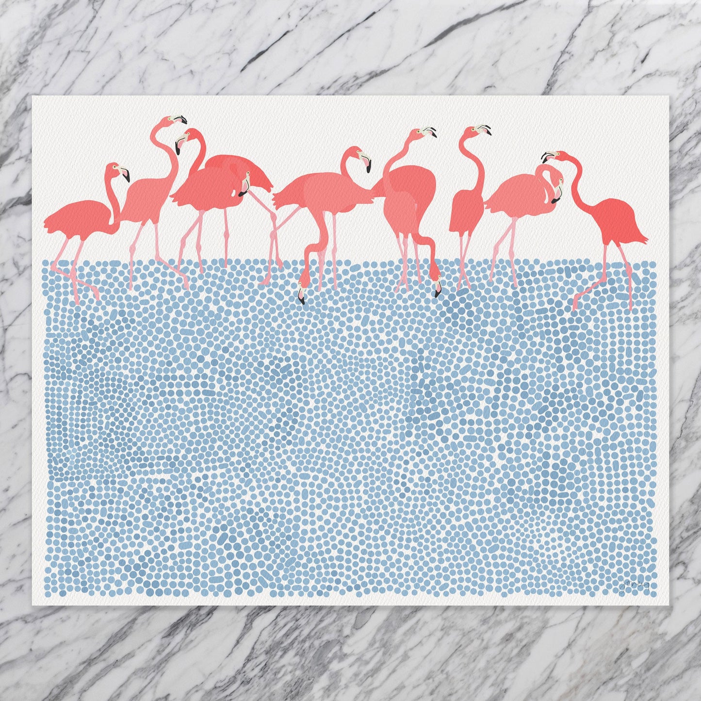 Flamingos Feeding Art Print - Unframed or Framed - 250116