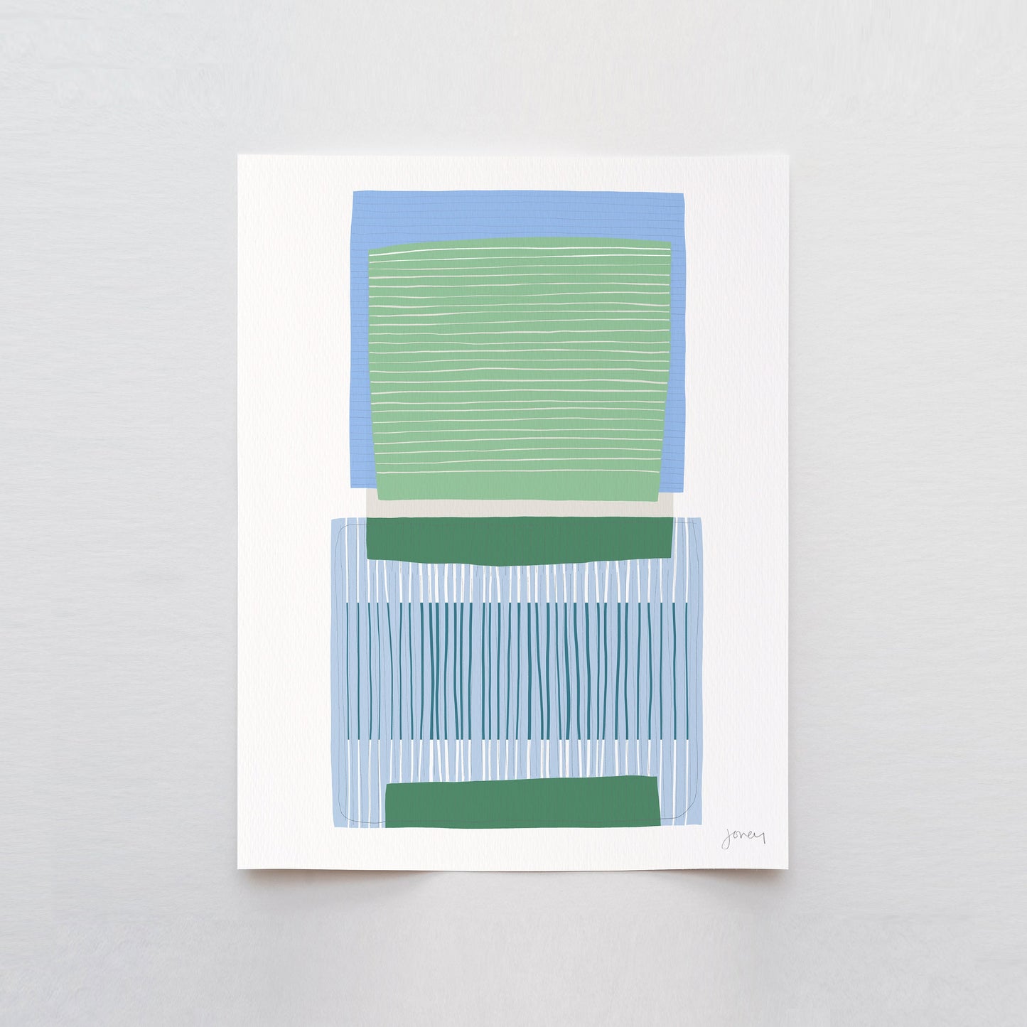 Blue and Green Squares Abstract Art Print - Unframed or Framed - 190406