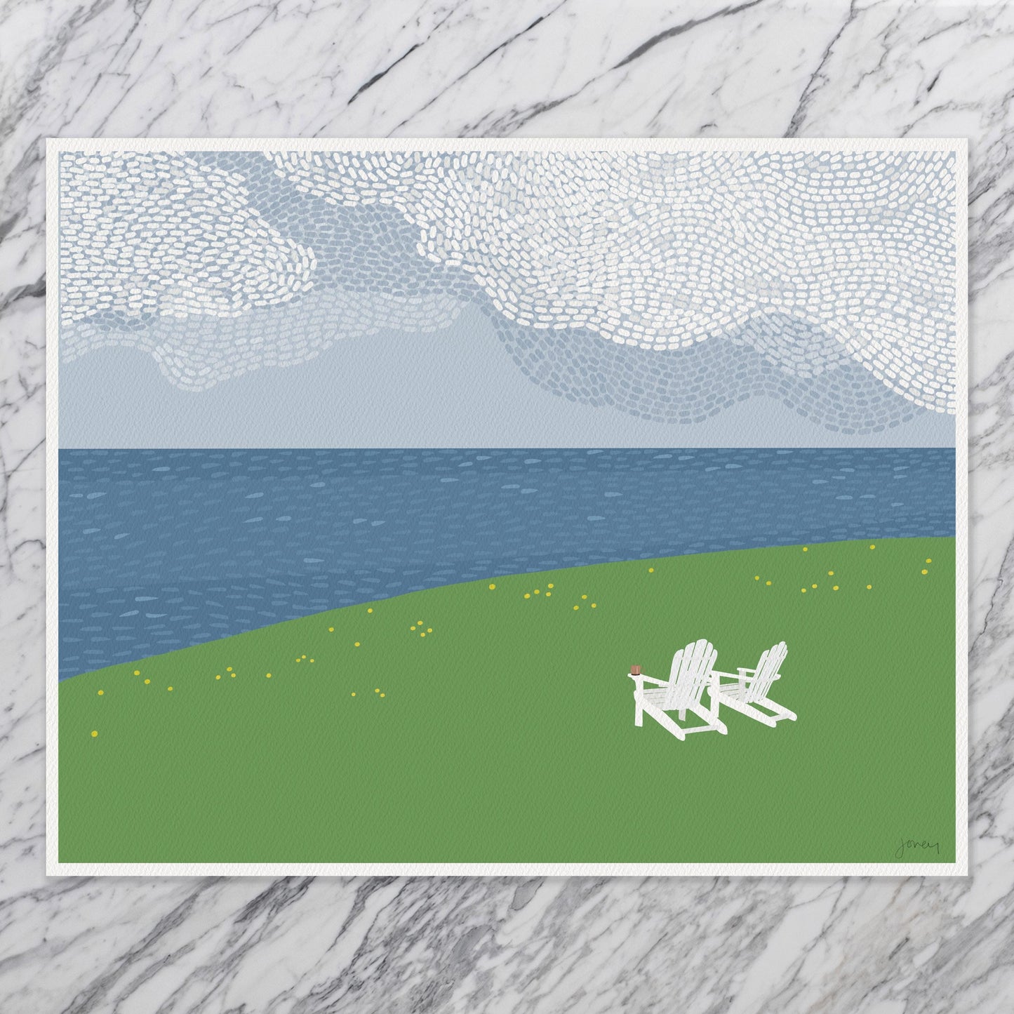 Water View and Adirondack Chairs Art Print - Signed by Jorey Hurley - 260628