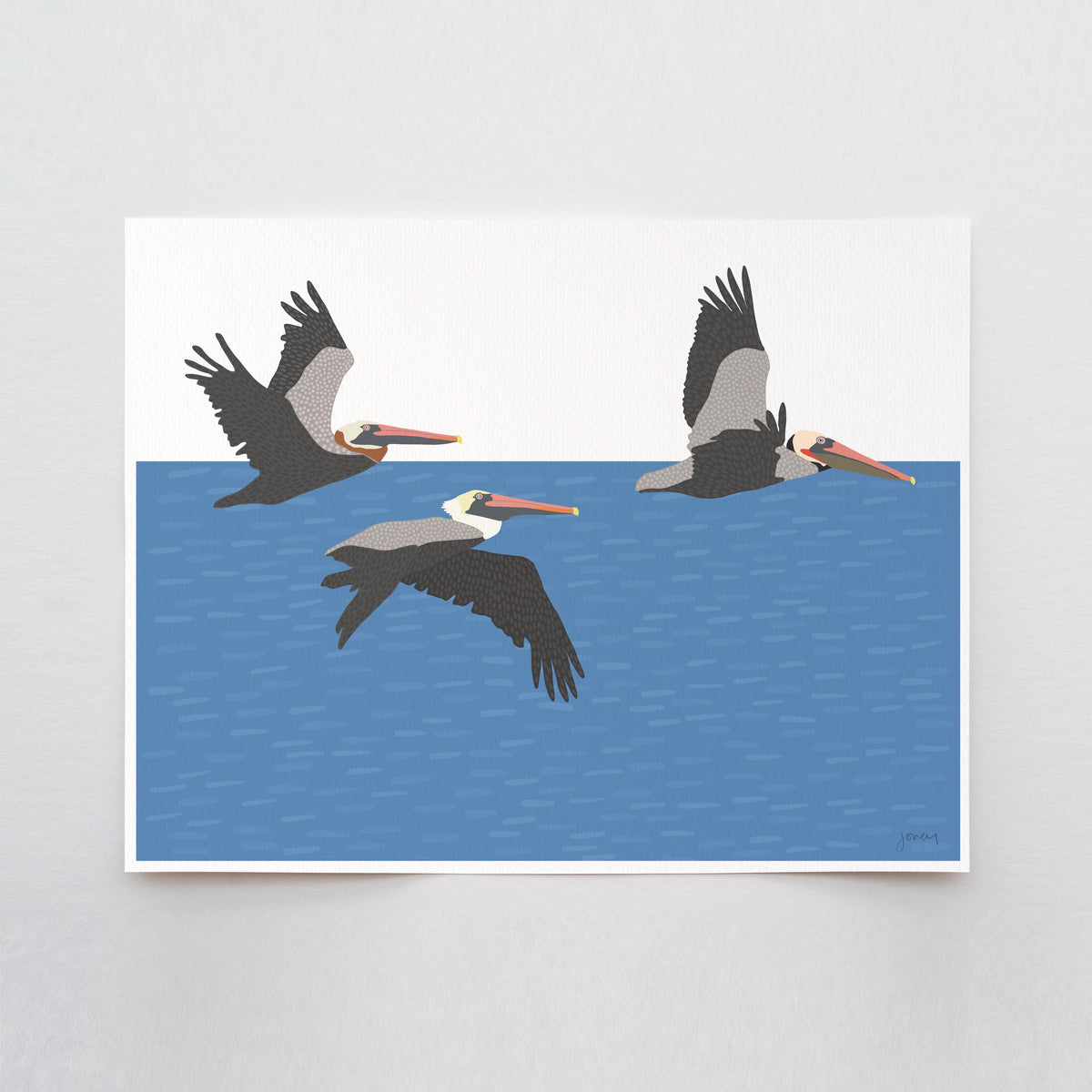 Flying Pelican Wall Art, signed bird print - 260920