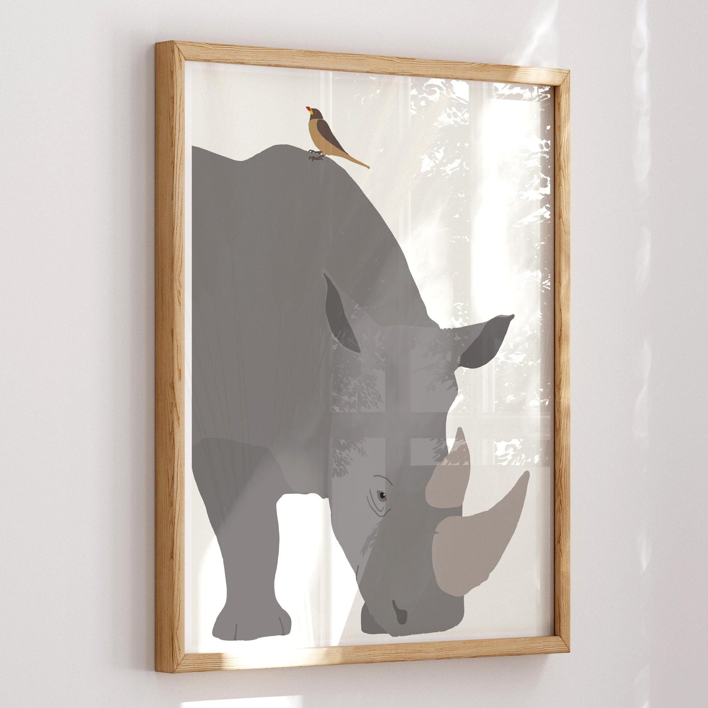 Oxpecker and Rhino Art Print - Unframed or Framed - 170420