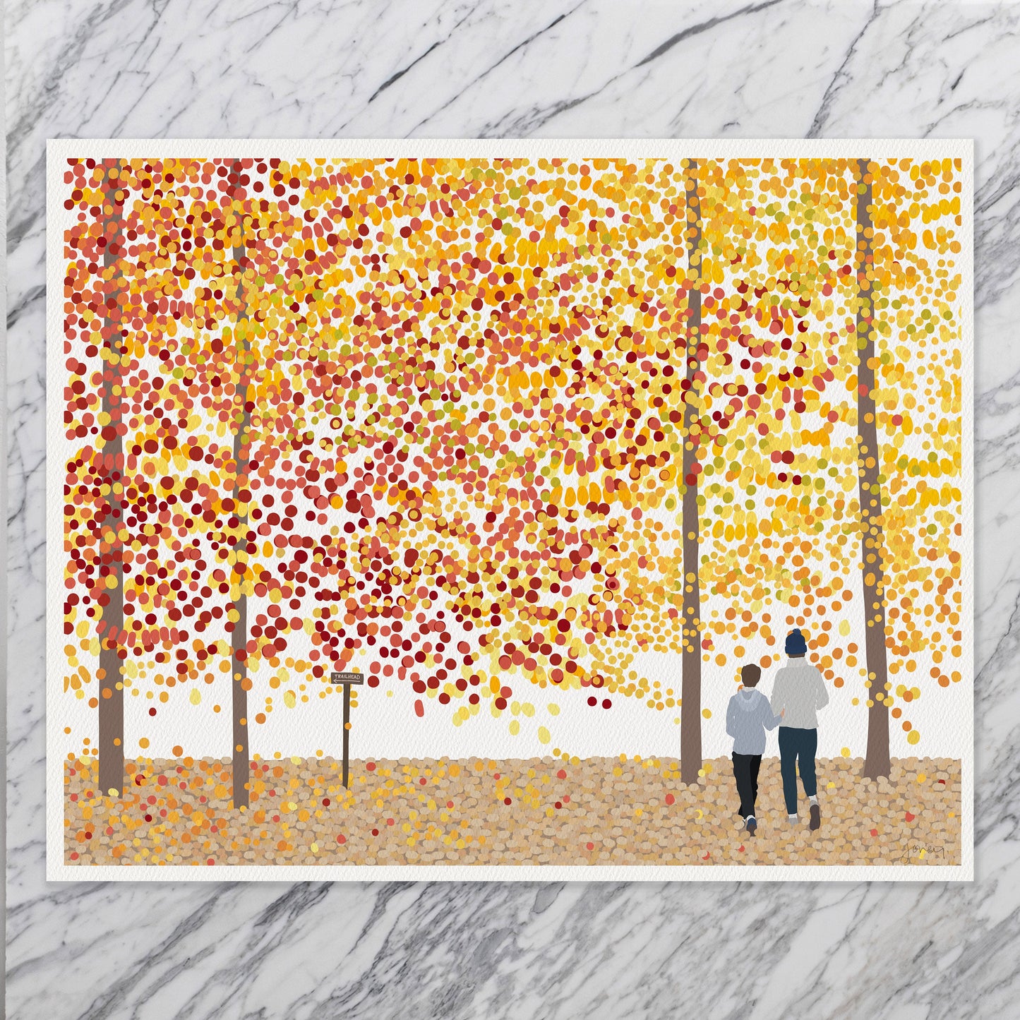 Fall Foliage Hike Art Print - Unframed or Framed - 211205