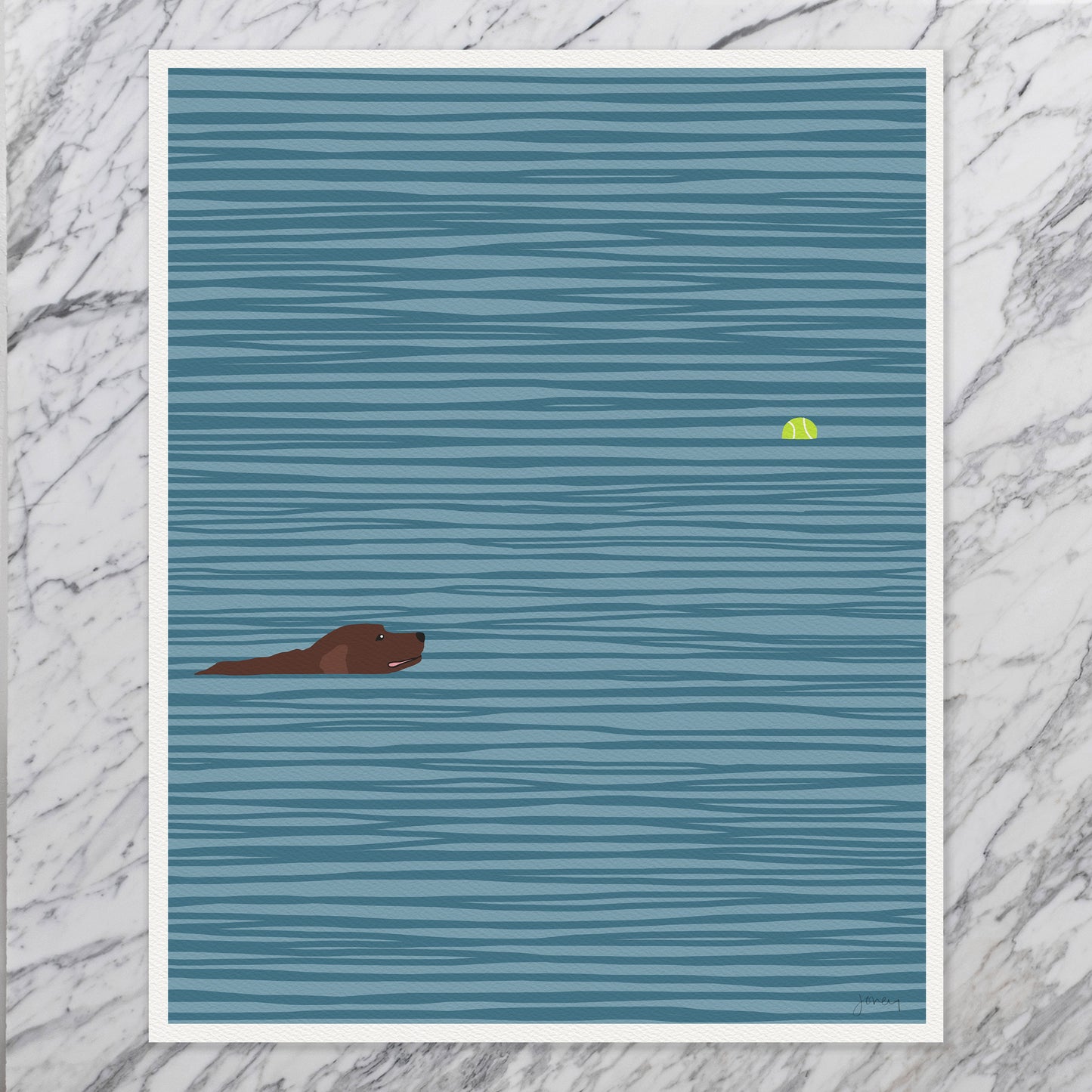 Tennis Ball with Swimming Labrador Art Print - Unframed or Framed - 140306