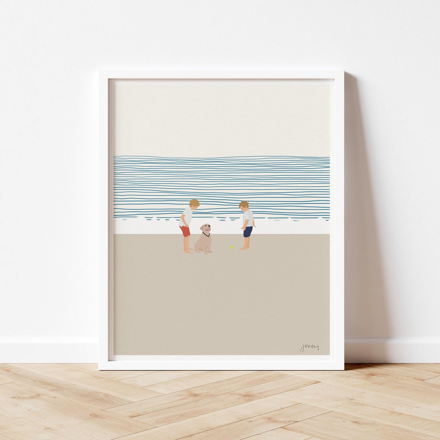 Brothers and Dog on Beach Art Print - Unframed or Framed - 140619