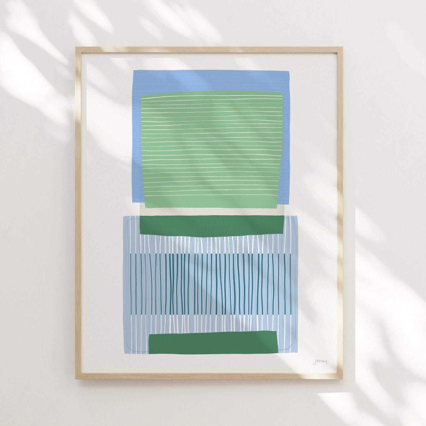 Blue and Green Squares Abstract Art Print - Unframed or Framed - 190406