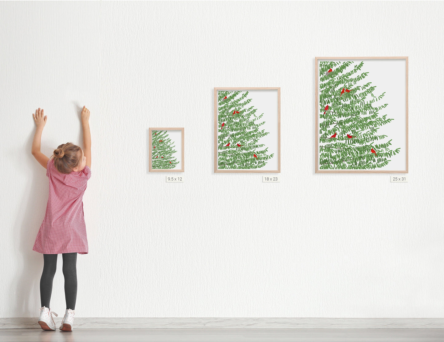 Pine Tree Print with Red Cardinal Birds Art Print - Unframed or Framed - 221201