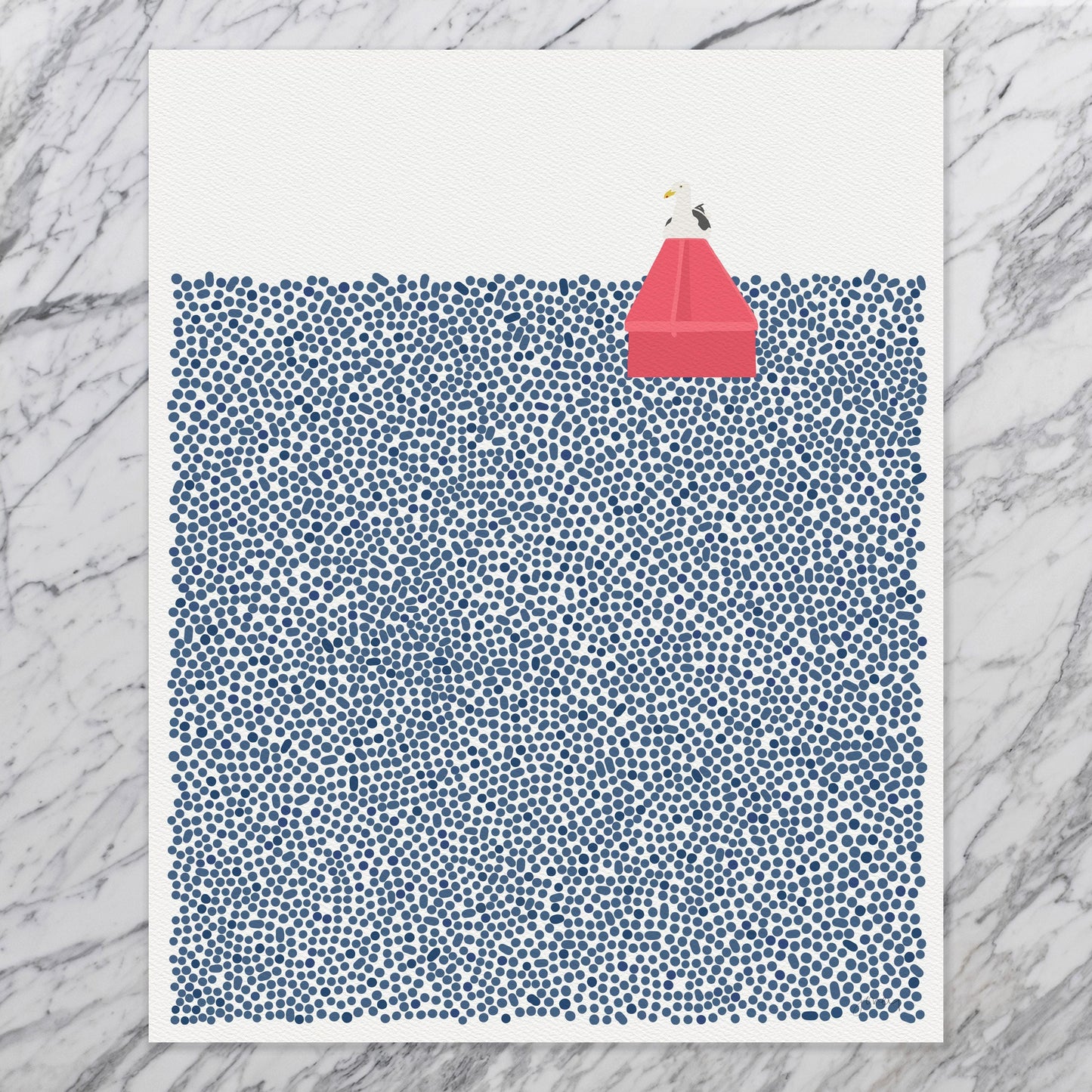 Channel Marker with Seagull Art Print - Unframed or Framed - 250415