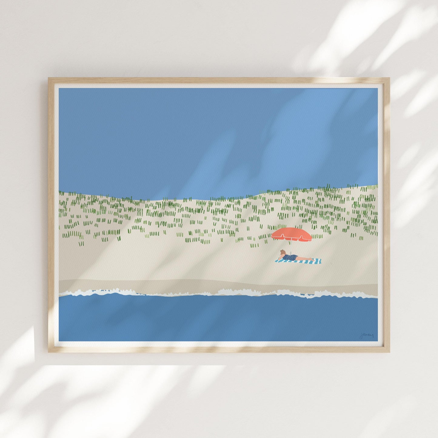 Reading Under Beach Umbrella Art Print - Unframed or Framed - 250211