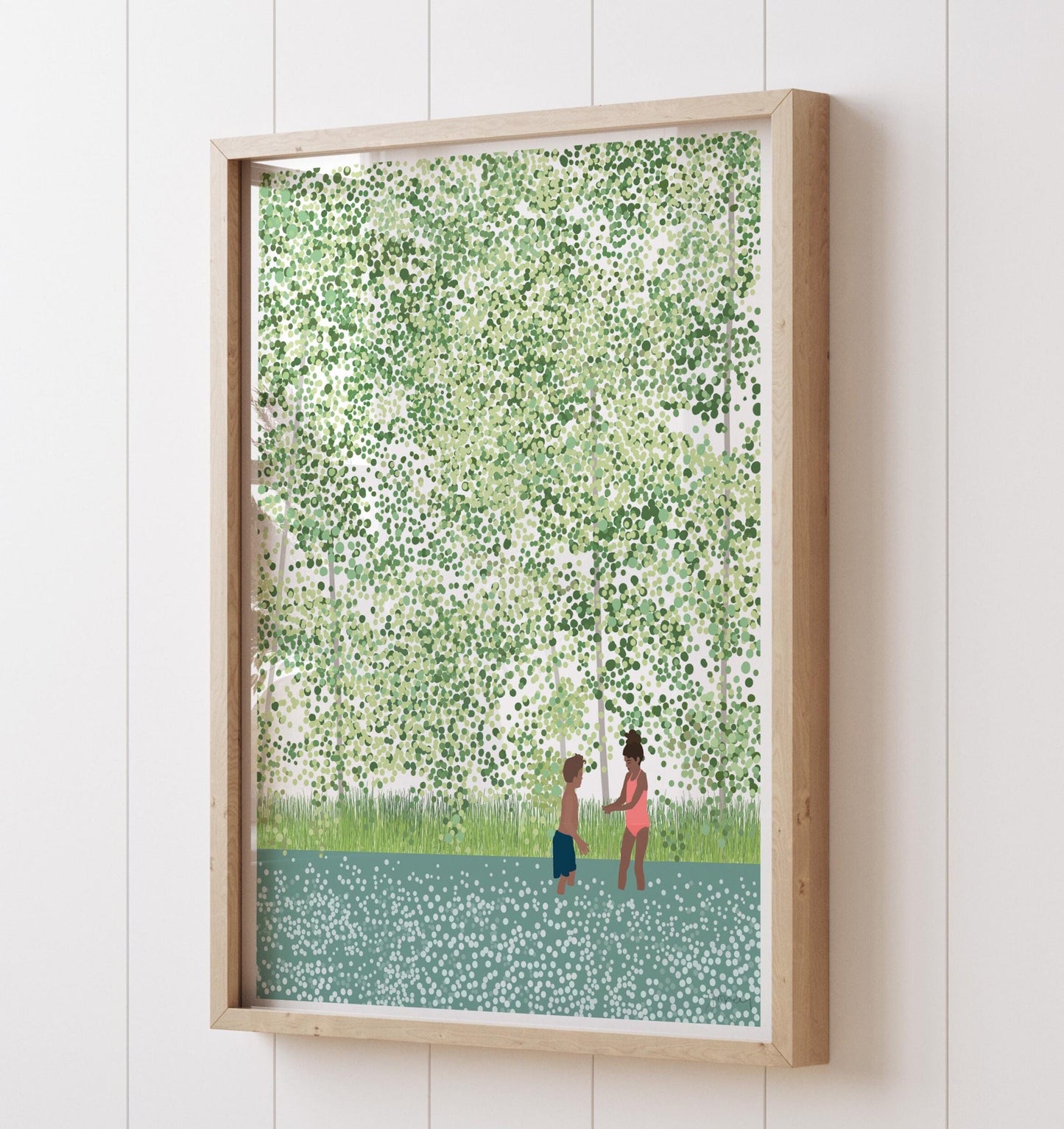 Children Playing in the River Art Print - Unframed or Framed - 210626