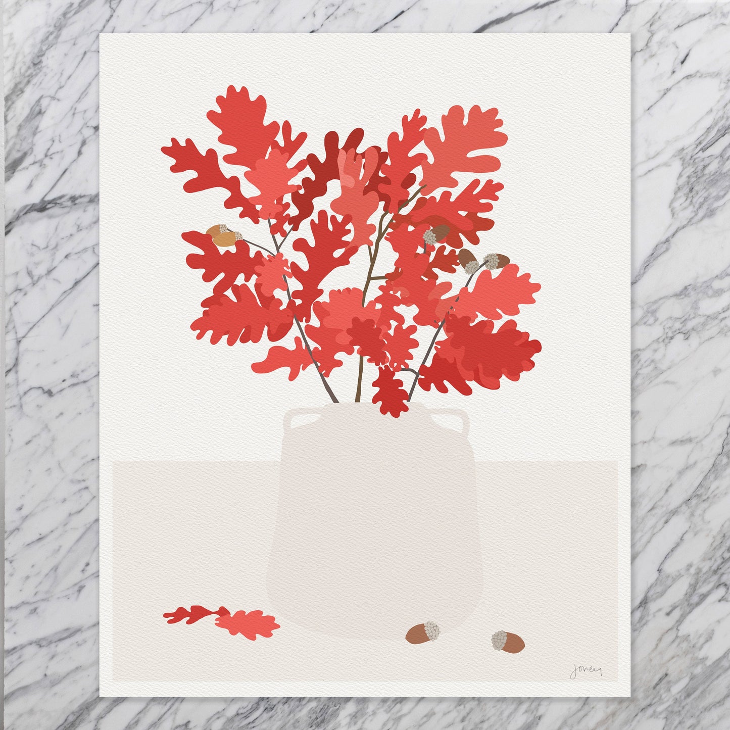 Oak Leaves in Vase Art Print - Unframed or Framed - Botanical Home Decor - 221108
