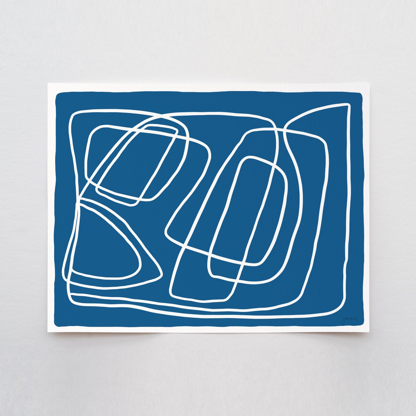 Abstract White Lines on Blue Art Print - Unframed or Framed - 180930