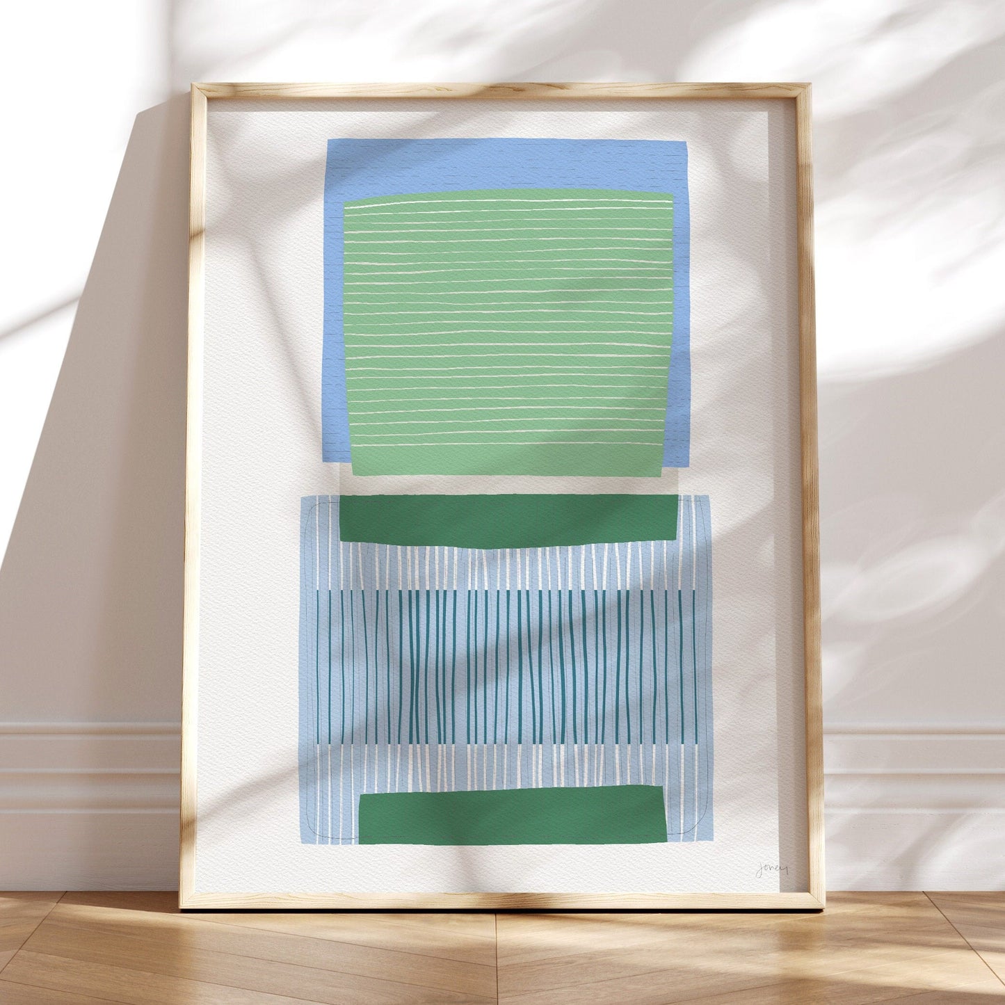 Blue and Green Squares Abstract Art Print - Unframed or Framed - 190406