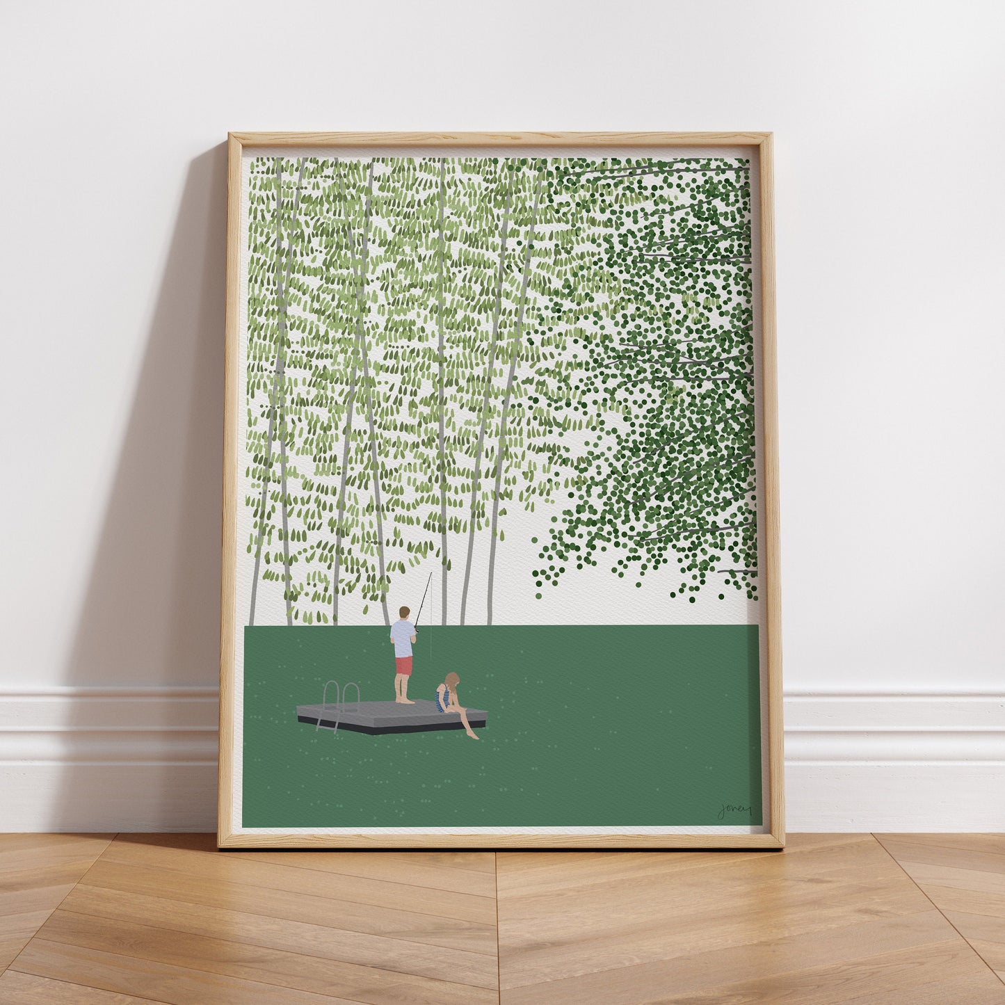 Kids Lake Fishing Art Print - Unframed or Framed - 220911