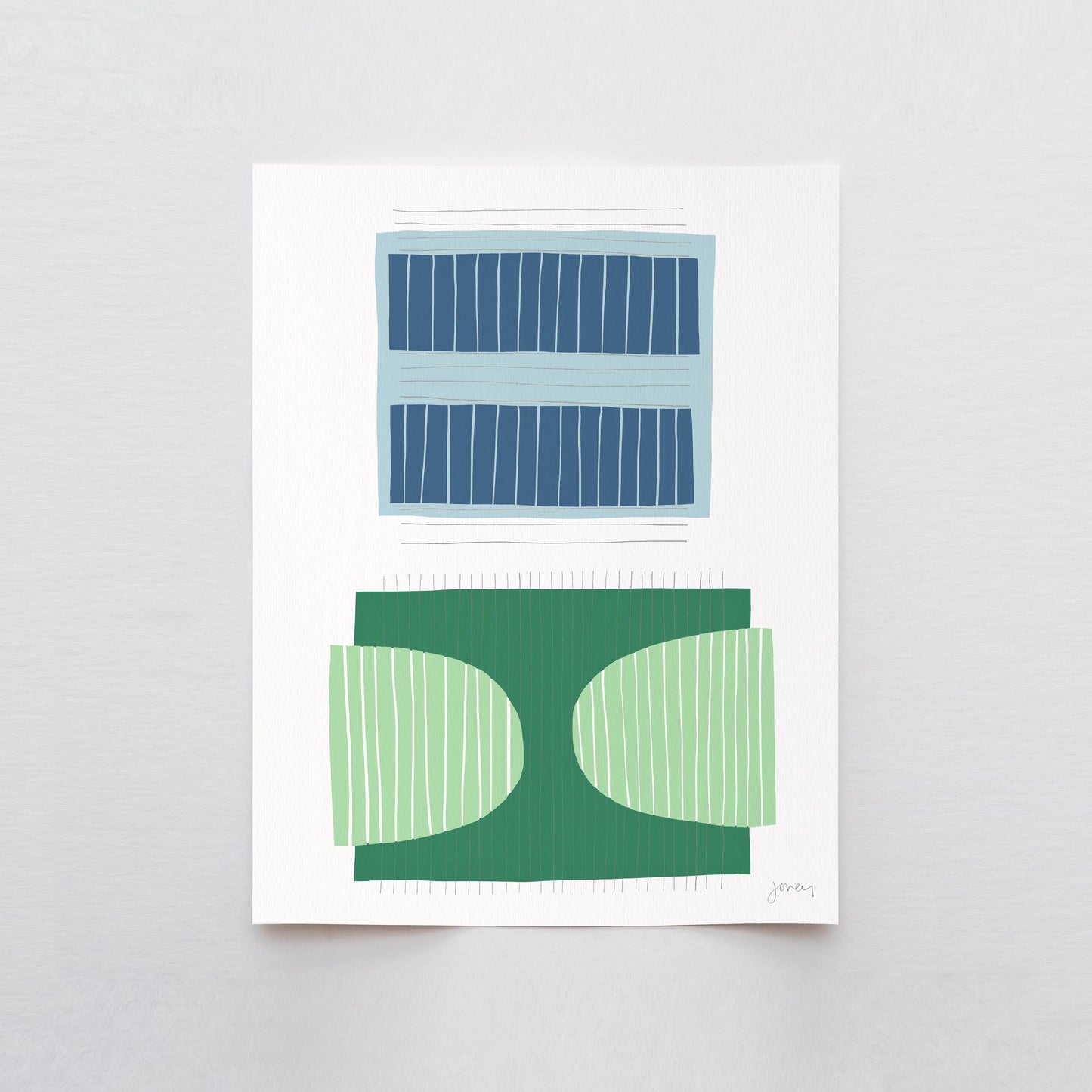 Blue-Green Abstract Block Art Print - Unframed or Framed - 190703