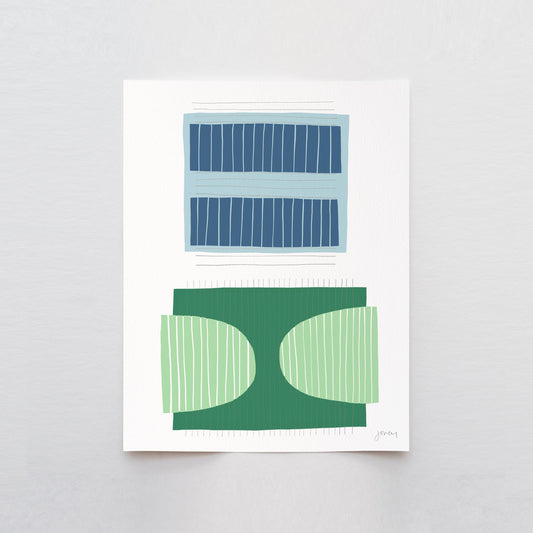 Blue-Green Abstract Block Art Print - Unframed or Framed - 190703