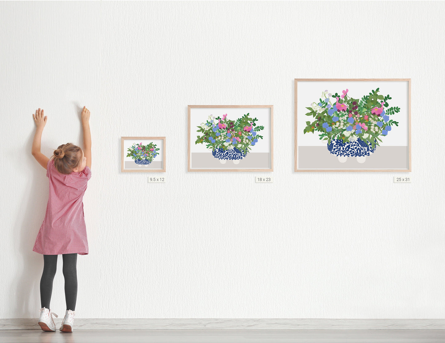 Pink Cosmos and Blue Cornflowers Art Print - Unframed or Framed - 201017