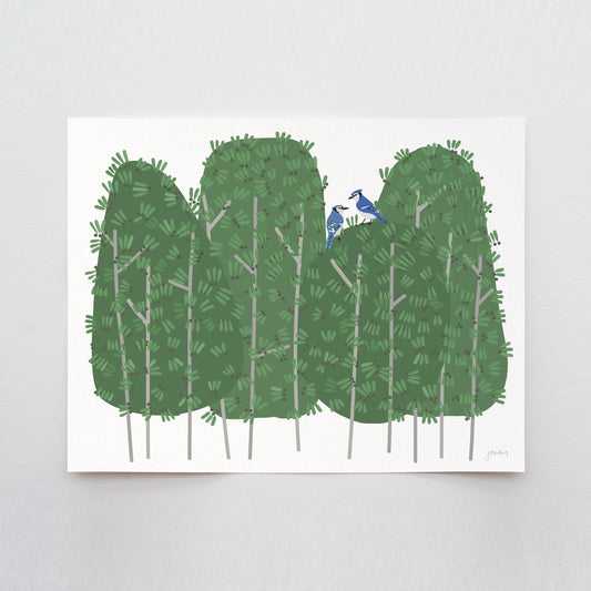 Garden Blue Jays Art Print - Unframed or Framed - 250420