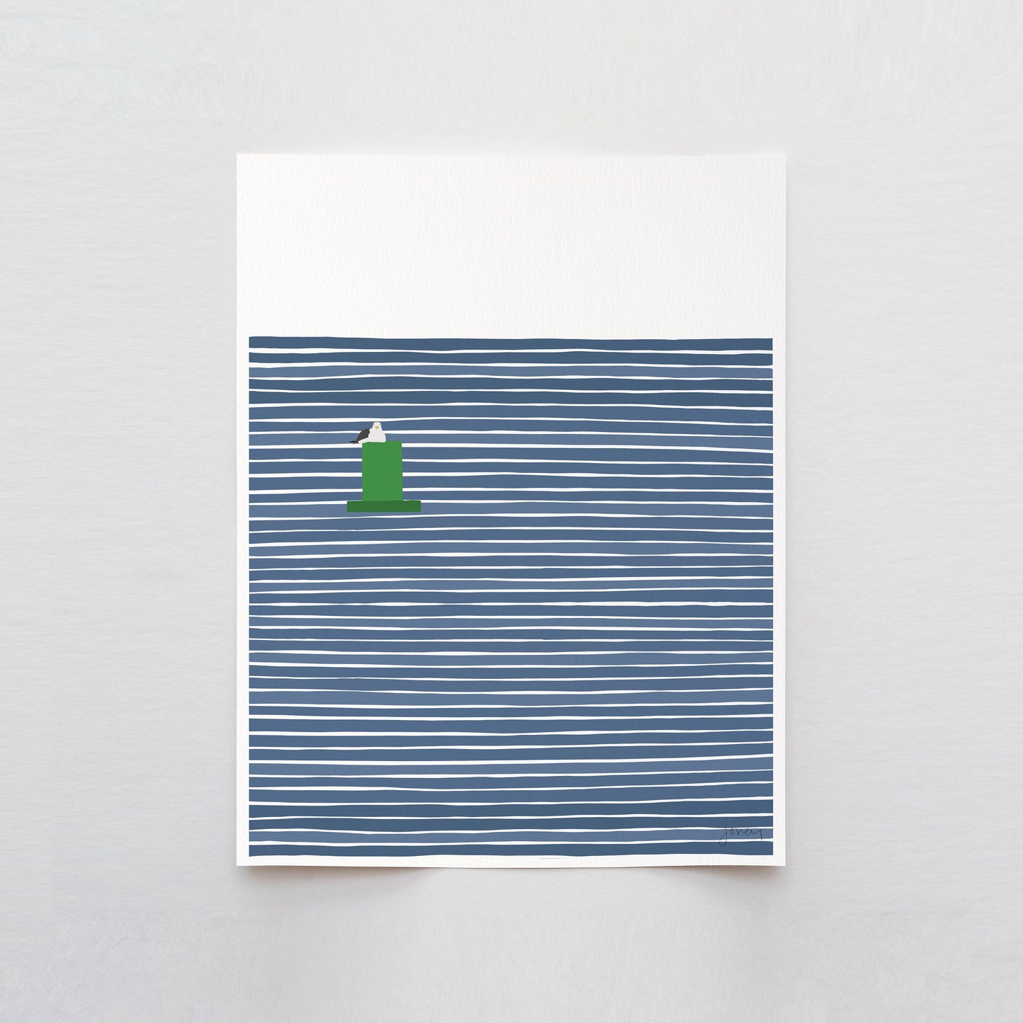 Green Buoy with Seagull Art Print - Unframed or Framed - 230604