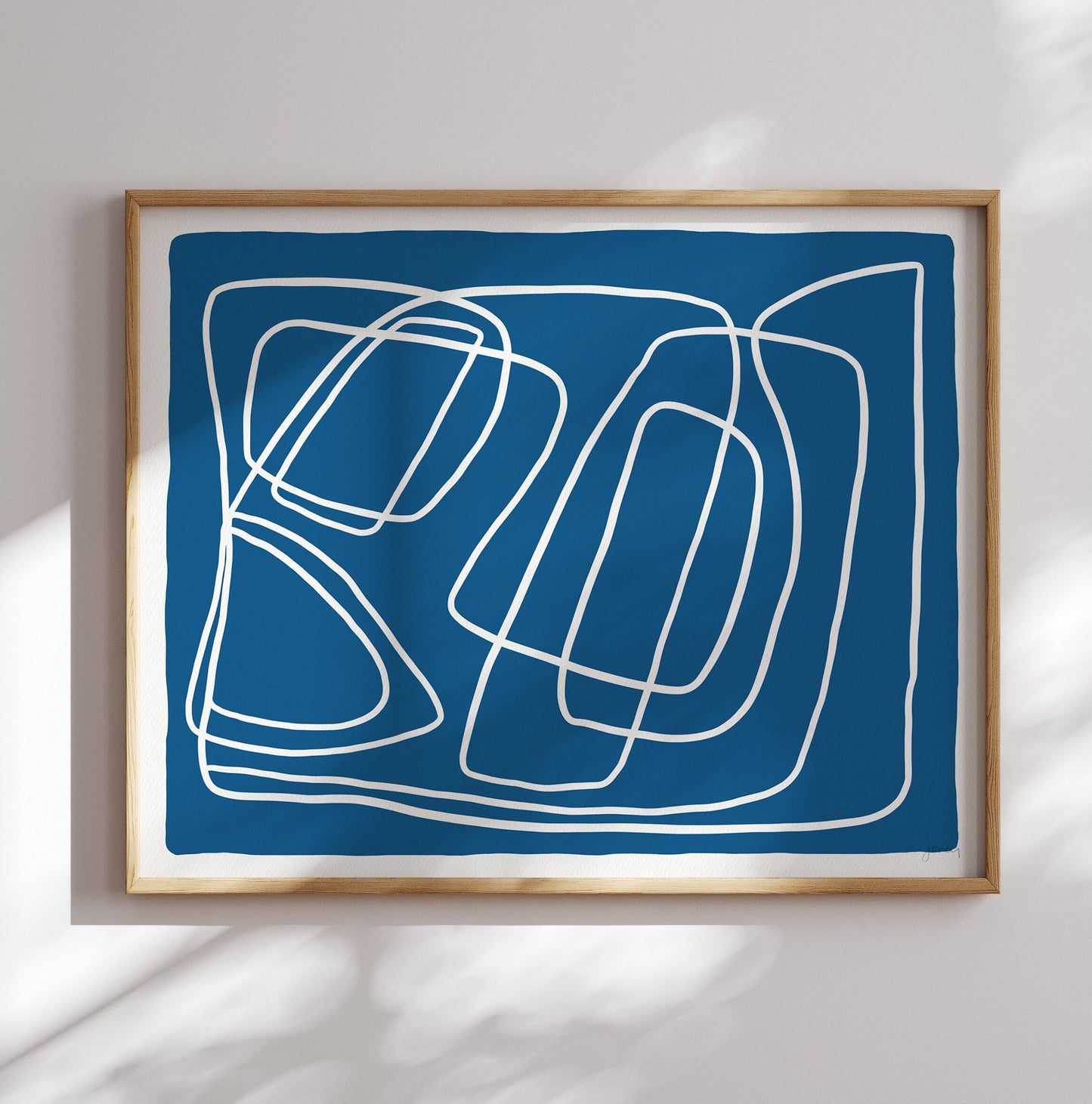 Abstract White Lines on Blue Art Print - Unframed or Framed - 180930