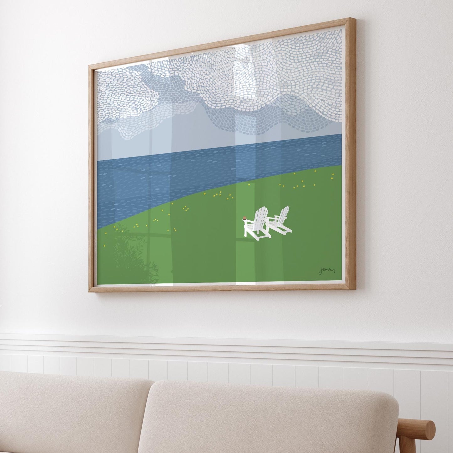 Water View and Adirondack Chairs Art Print - Signed by Jorey Hurley - 260628