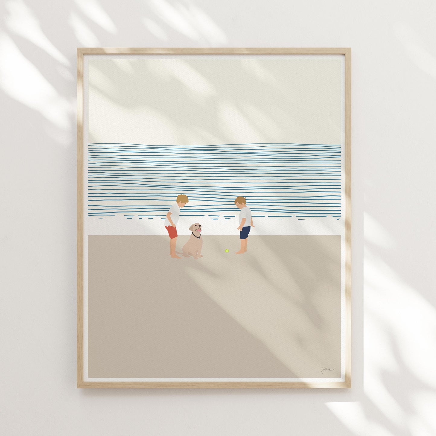 Brothers and Dog on Beach Art Print - Unframed or Framed - 140619