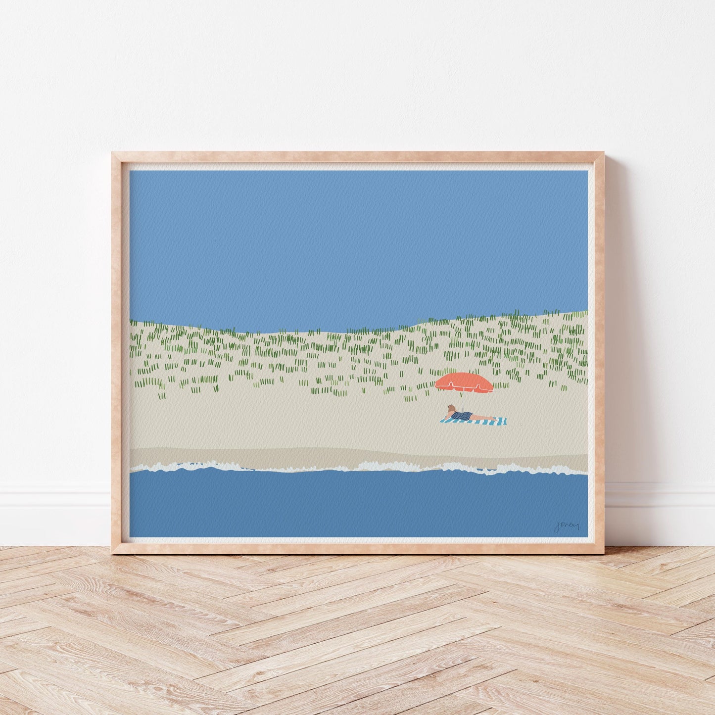 Reading Under Beach Umbrella Art Print - Unframed or Framed - 250211