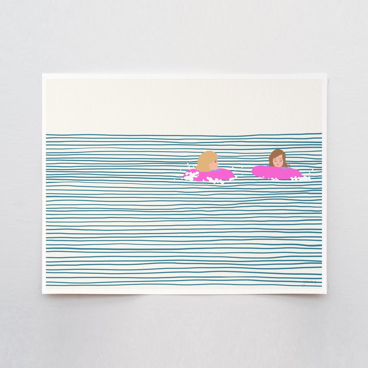 Girls in Pink Floaties Landscape Art Print - Unframed or Framed - 130809L