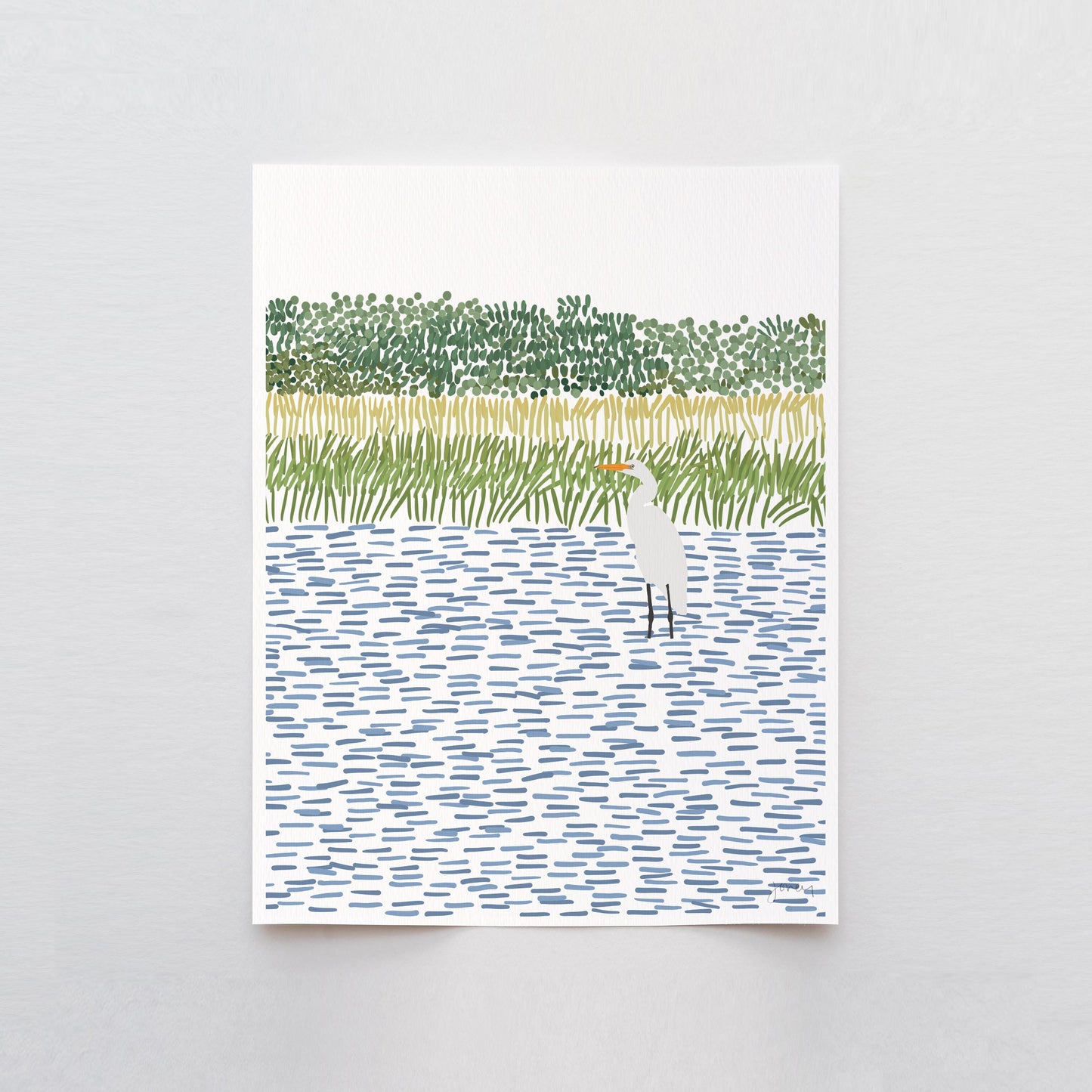 Egret in Wetlands Portrait Art Print - Unframed or Framed - 210806