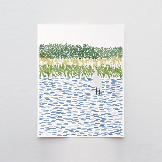 Egret in Wetlands Portrait Art Print - Unframed or Framed - 210806