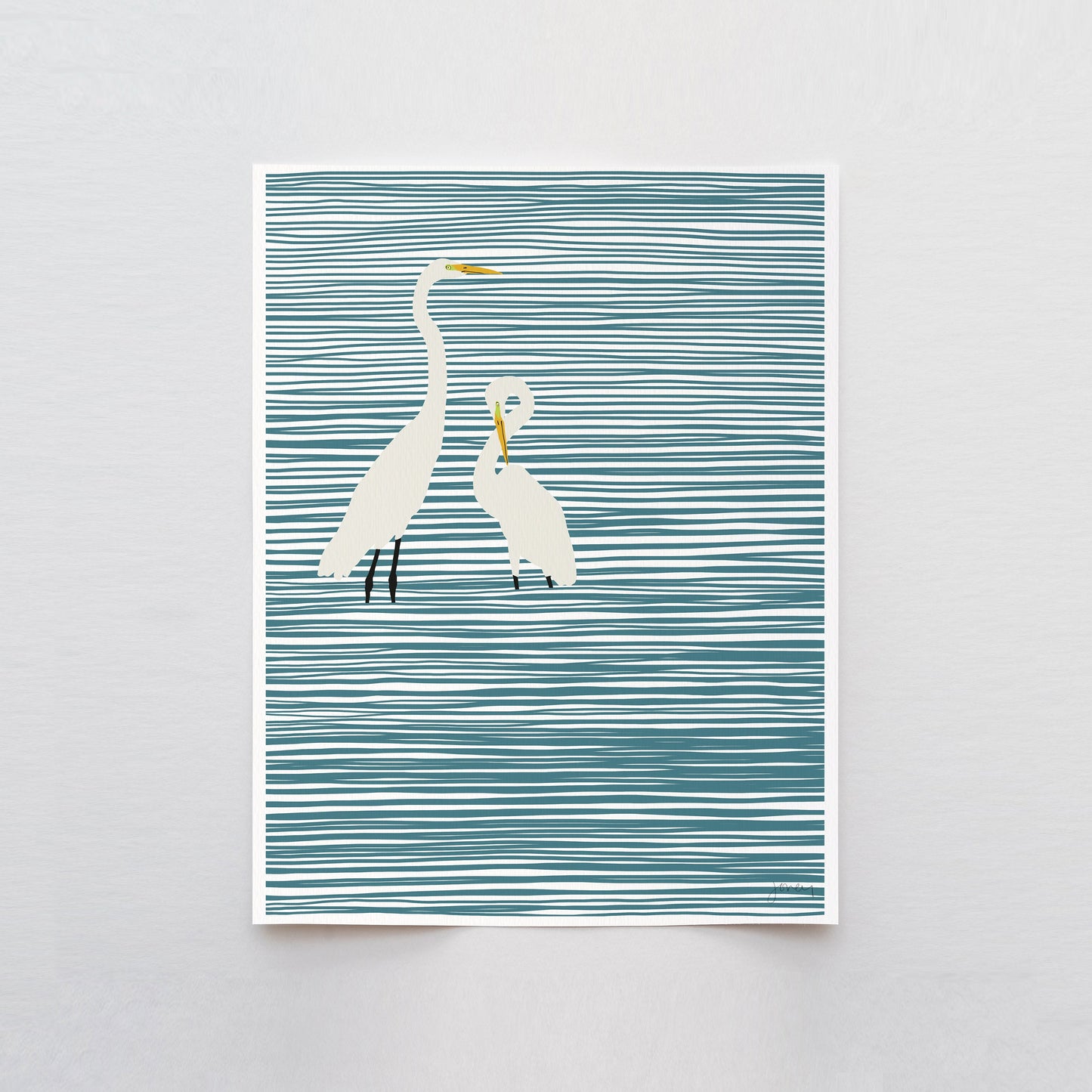 Striped Water with Egrets Art Print - Unframed or Framed - 141106