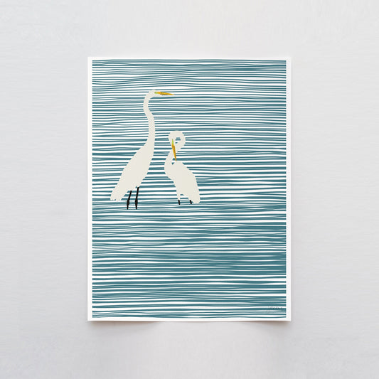 Striped Water with Egrets Art Print - Unframed or Framed - 141106