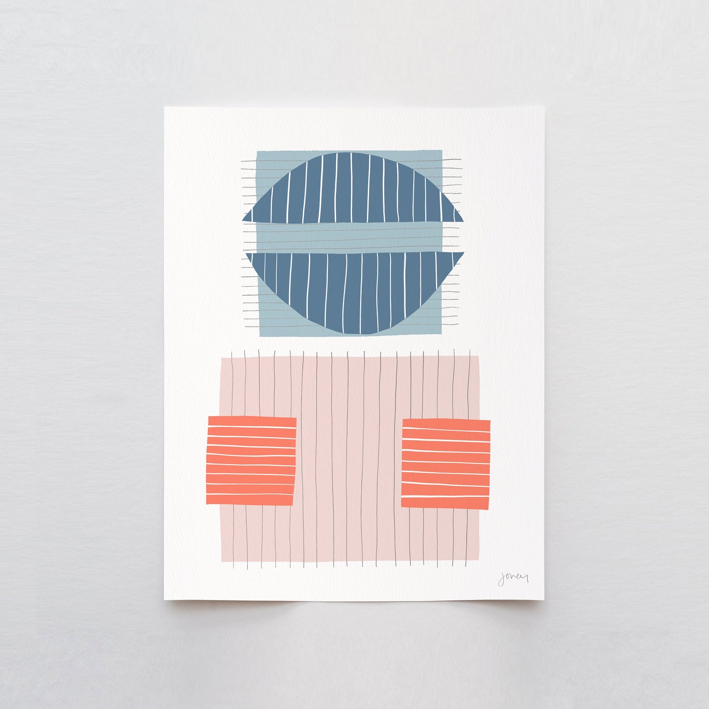 Coral and Blue Abstract Art Print - Unframed or Framed - 190702