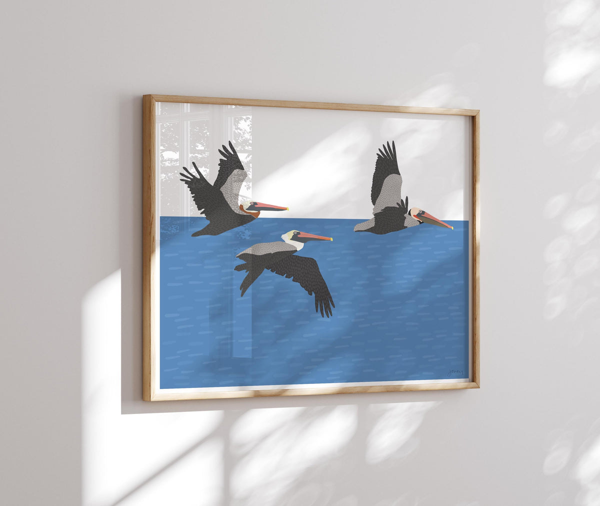 Flying Pelican Wall Art, signed bird print - 260920
