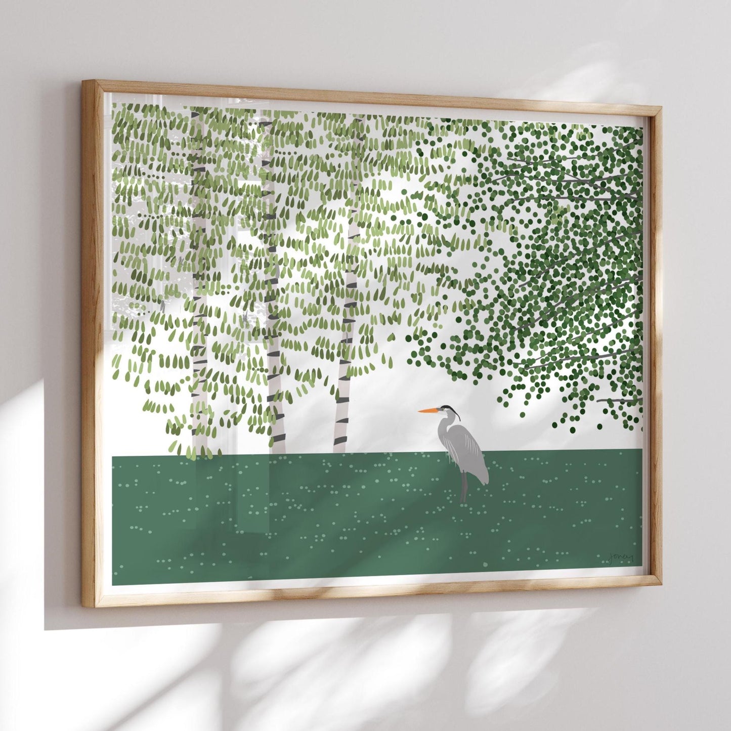 Lake with Great Blue Heron Art Print - Unframed or Framed - 250408