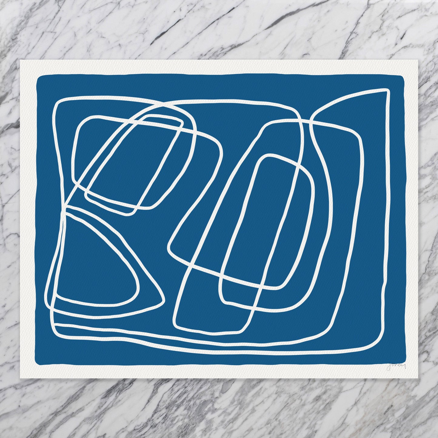 Abstract White Lines on Blue Art Print - Unframed or Framed - 180930