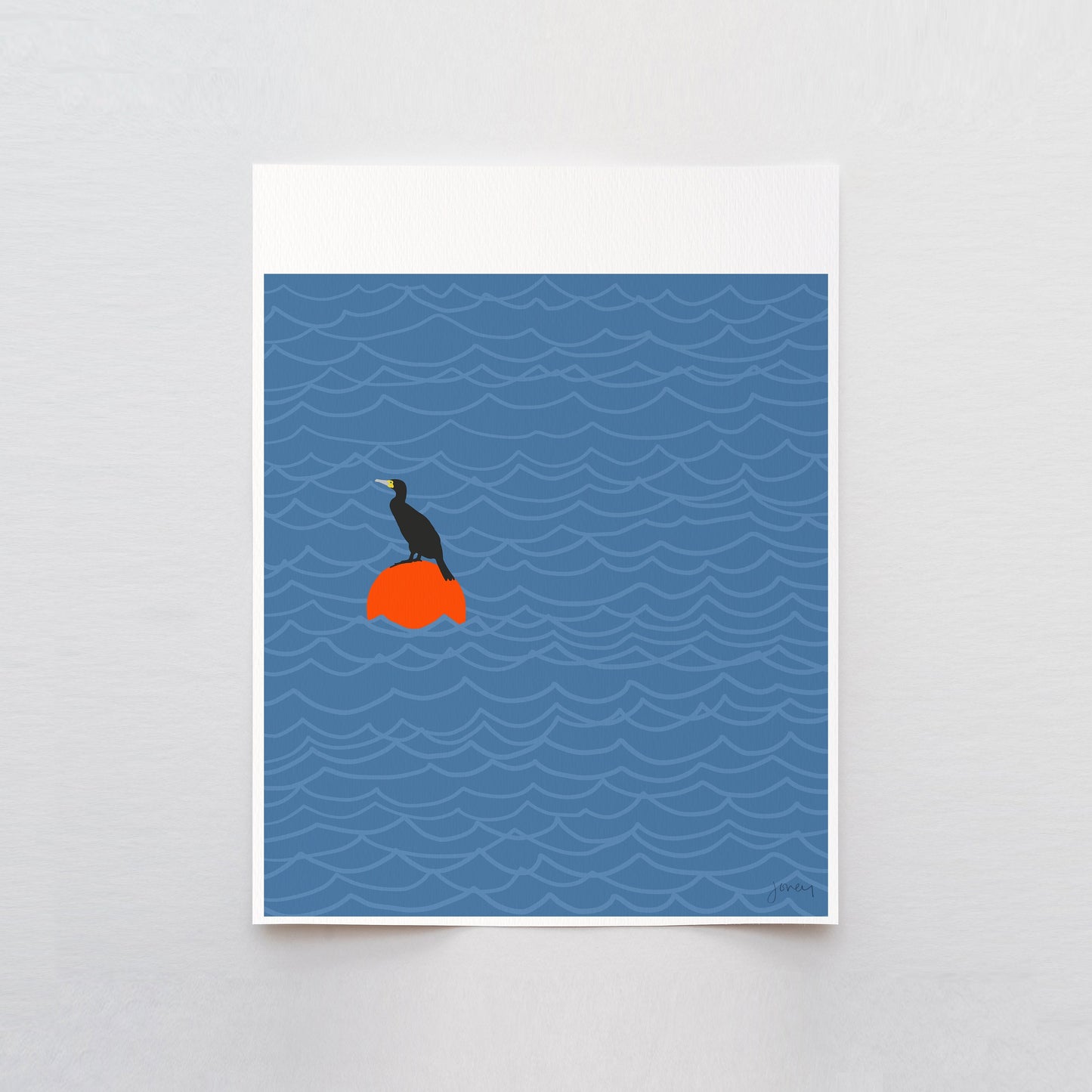 Cormorant on Mooring Art Print - Framed or Unframed - 140812