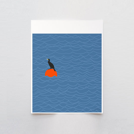 Cormorant on Mooring Art Print - Framed or Unframed - 140812