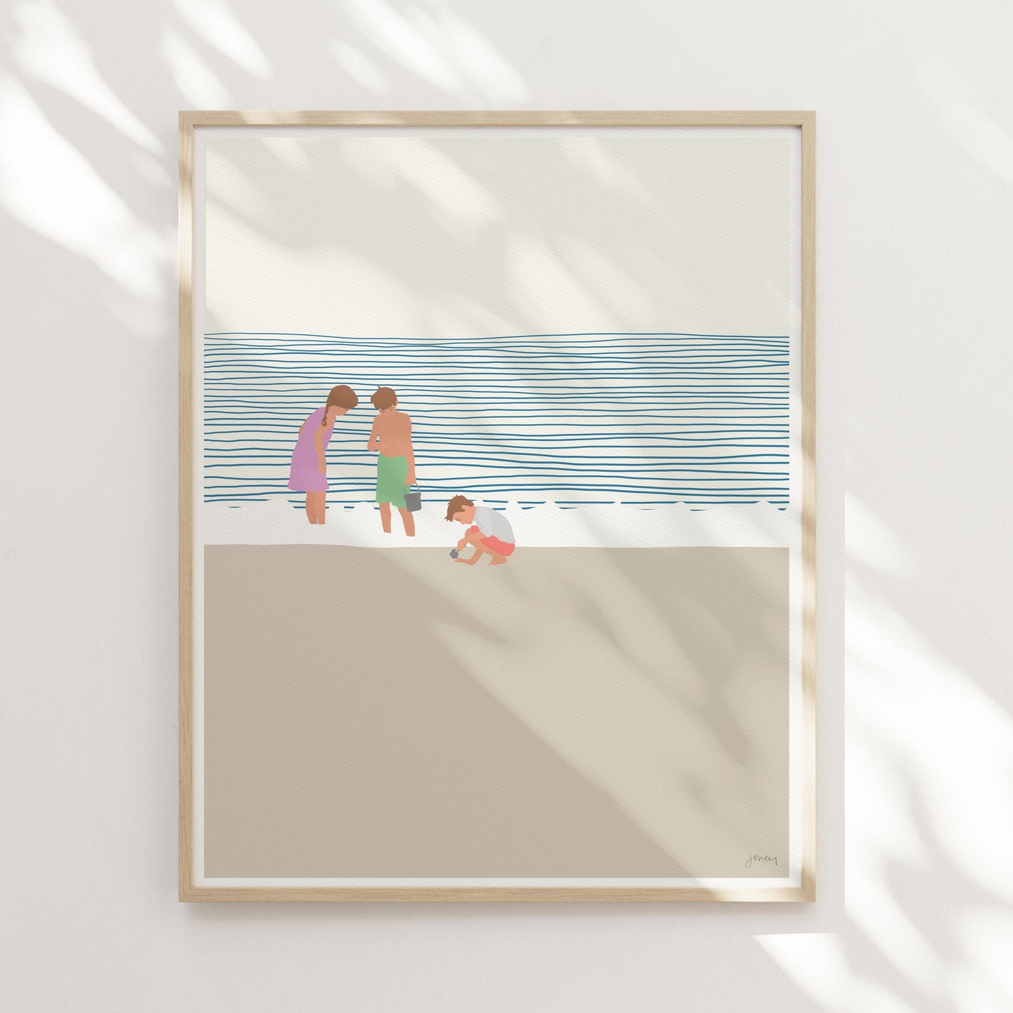 Three Kids on the Beach Art Print - Unframed or Framed - 140619