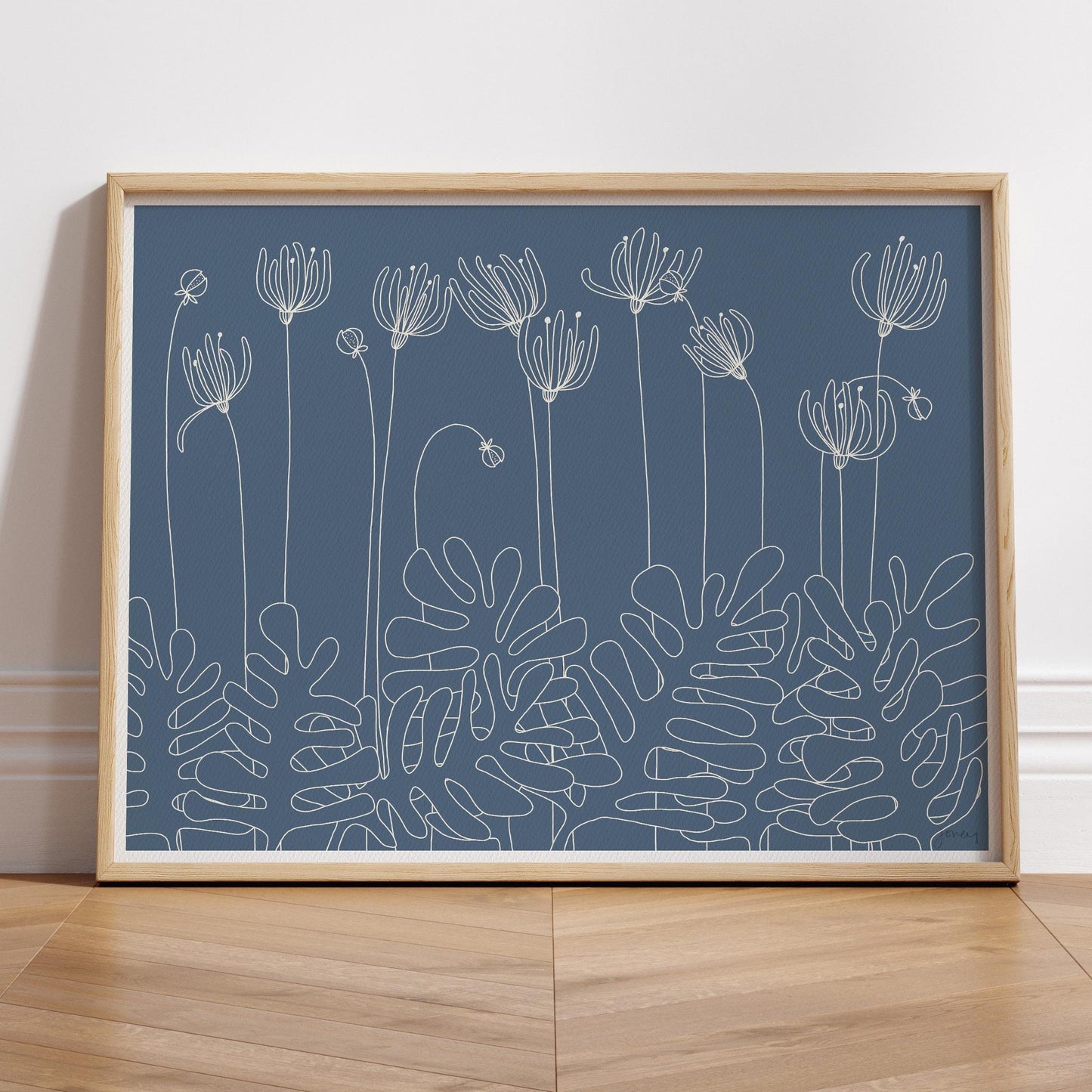 White Lined Floral Abstract Art Print - Unframed or Framed - 151102